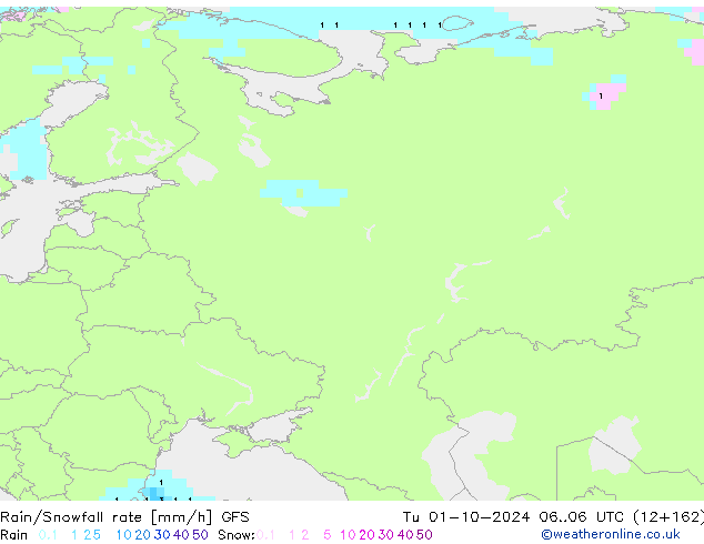 Rain/Snowfall rate GFS Tu 01.10.2024 06 UTC