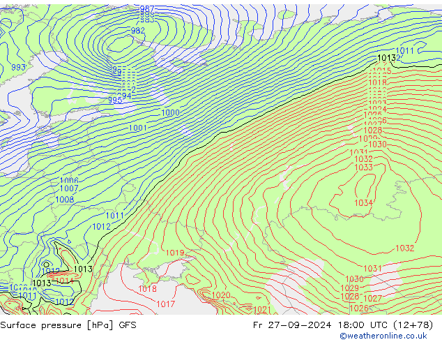 ciśnienie GFS pt. 27.09.2024 18 UTC