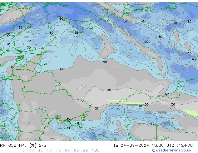 Humidité rel. 850 hPa GFS mar 24.09.2024 18 UTC