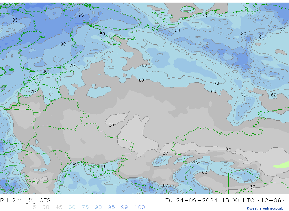 RH 2m GFS Tu 24.09.2024 18 UTC