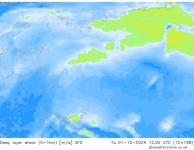 Deep layer shear (0-1km) GFS mar 01.10.2024 12 UTC