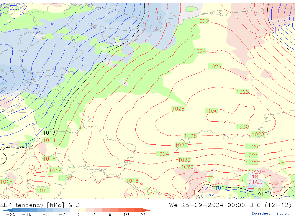 SLP tendency GFS St 25.09.2024 00 UTC