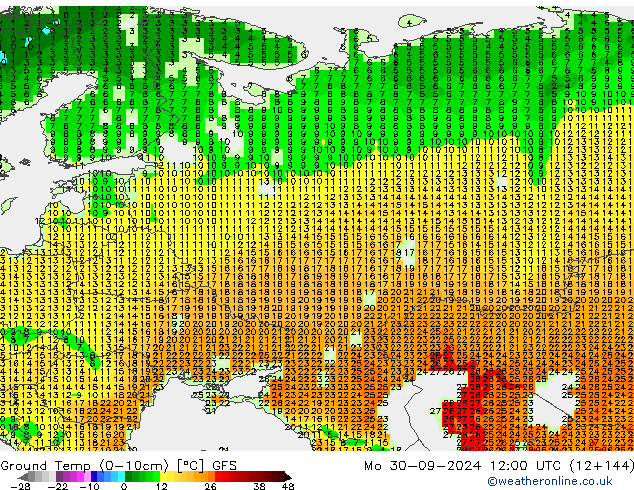 температура от 0-10 см GFS пн 30.09.2024 12 UTC