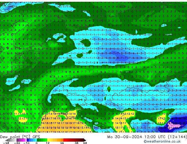 Dew point GFS Mo 30.09.2024 12 UTC