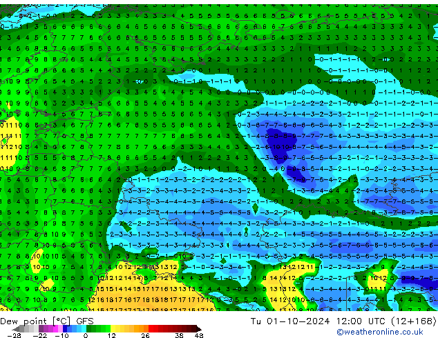 Punto di rugiada GFS mar 01.10.2024 12 UTC