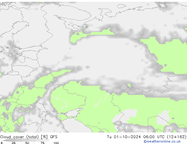 Cloud cover (total) GFS Tu 01.10.2024 06 UTC