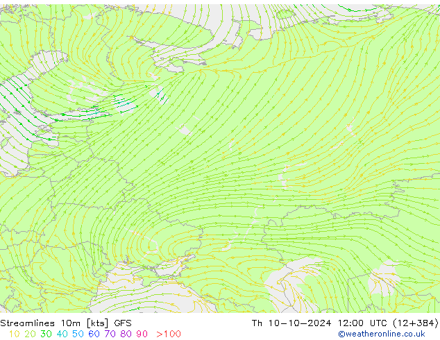 Linea di flusso 10m GFS gio 10.10.2024 12 UTC