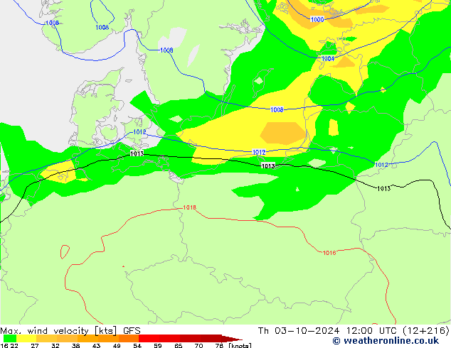 Max. wind velocity GFS Th 03.10.2024 12 UTC