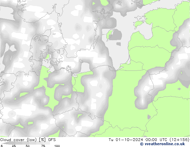 nízká oblaka GFS Út 01.10.2024 00 UTC