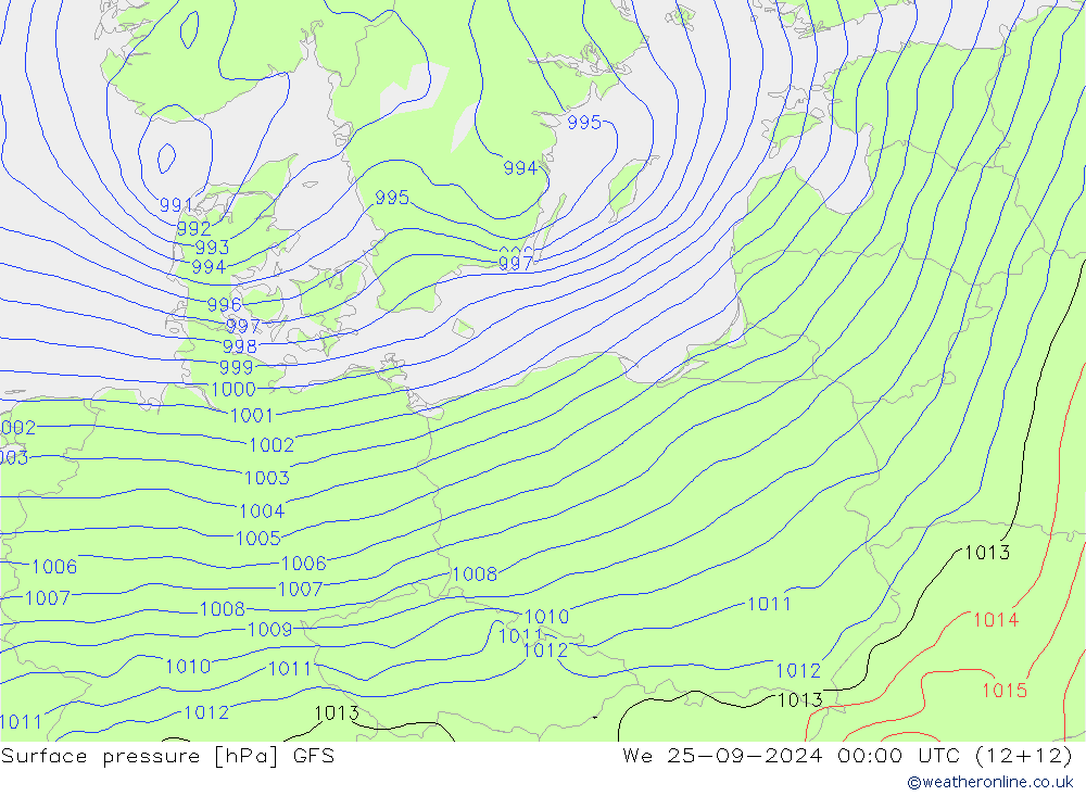 Surface pressure GFS We 25.09.2024 00 UTC