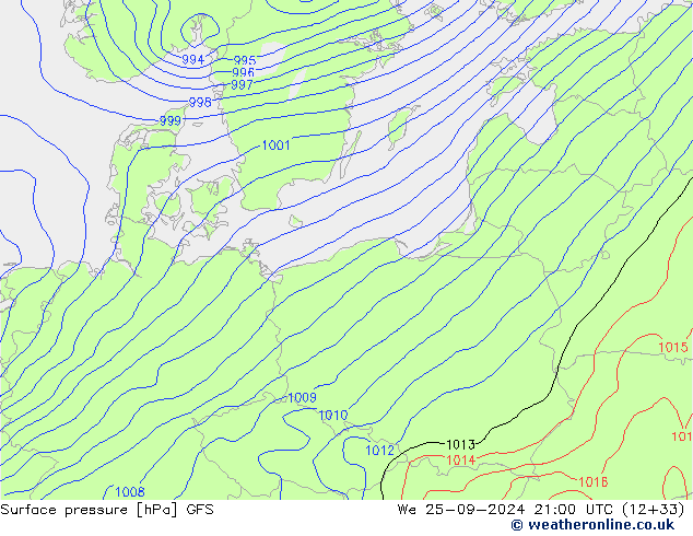 Surface pressure GFS We 25.09.2024 21 UTC