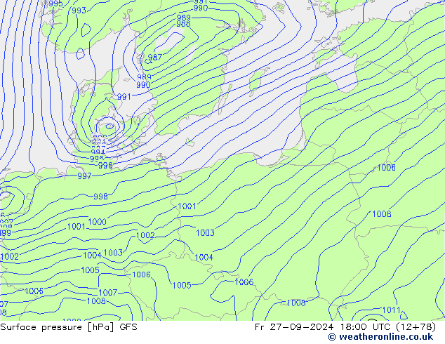 Surface pressure GFS Fr 27.09.2024 18 UTC