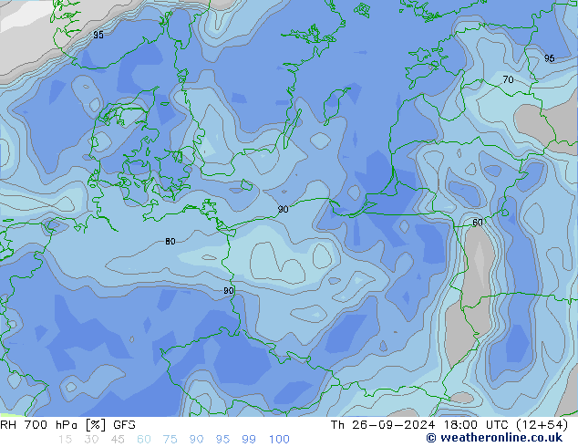 RH 700 гПа GFS чт 26.09.2024 18 UTC