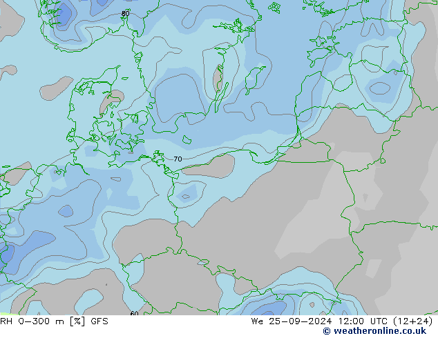 RH 0-300 m GFS St 25.09.2024 12 UTC