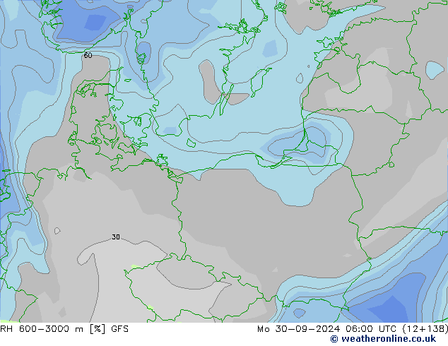 RH 600-3000 m GFS Mo 30.09.2024 06 UTC