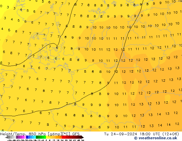 Z500/Rain (+SLP)/Z850 GFS  24.09.2024 18 UTC