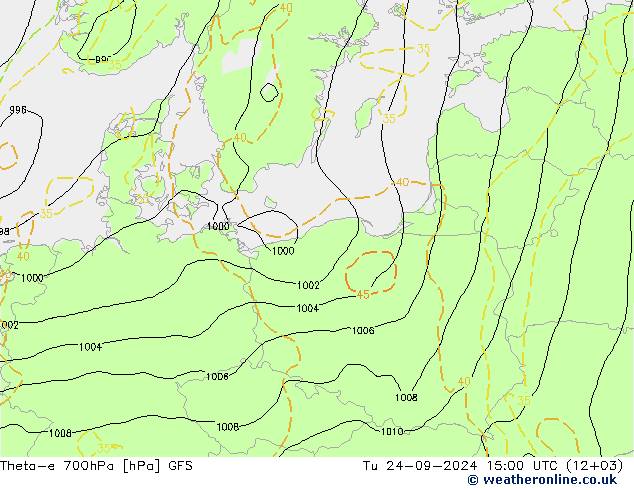 Theta-e 700hPa GFS Tu 24.09.2024 15 UTC