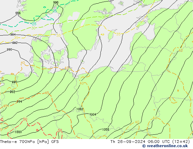 Theta-e 700hPa GFS jue 26.09.2024 06 UTC