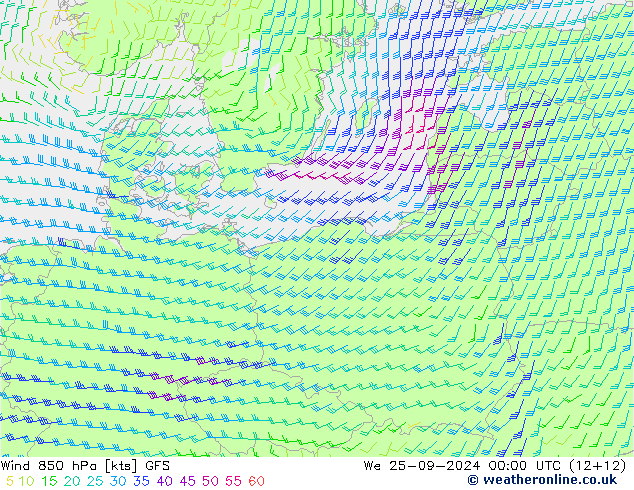  850 hPa GFS  25.09.2024 00 UTC