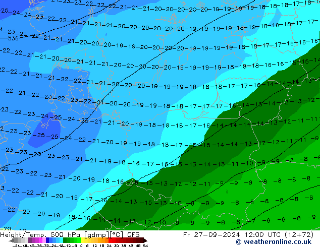 Z500/Rain (+SLP)/Z850 GFS пт 27.09.2024 12 UTC