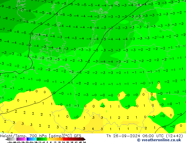 Height/Temp. 700 hPa GFS Th 26.09.2024 06 UTC