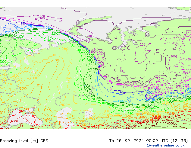 Freezing level GFS czw. 26.09.2024 00 UTC