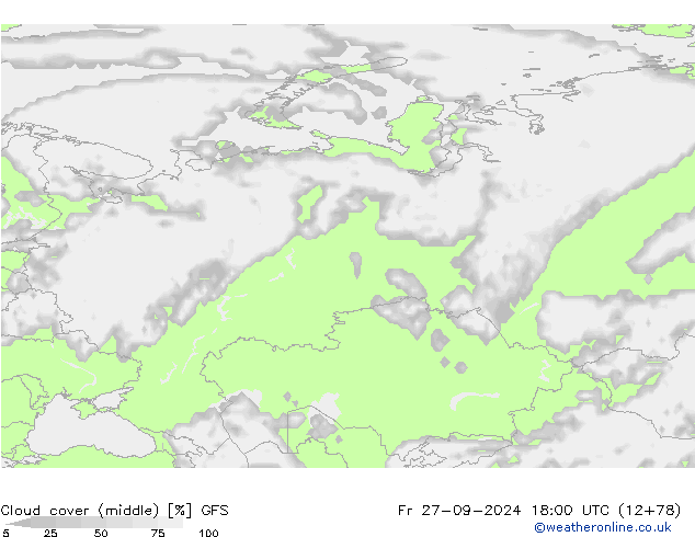 Cloud cover (middle) GFS Fr 27.09.2024 18 UTC