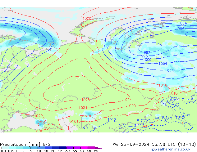 Niederschlag GFS Mi 25.09.2024 06 UTC