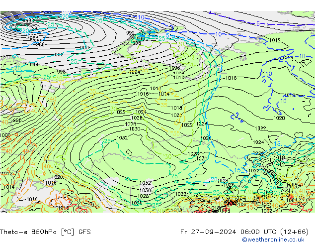 Theta-e 850hPa GFS ven 27.09.2024 06 UTC