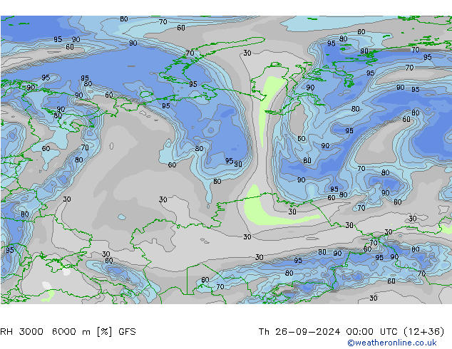 RH 3000-6000 m GFS Th 26.09.2024 00 UTC