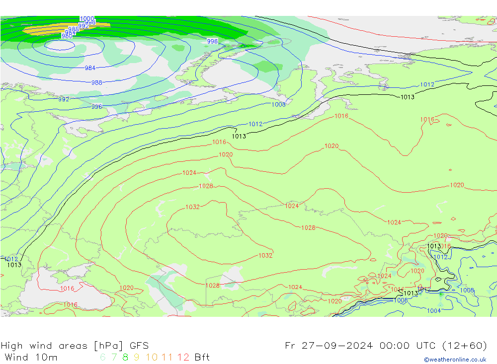 High wind areas GFS пт 27.09.2024 00 UTC