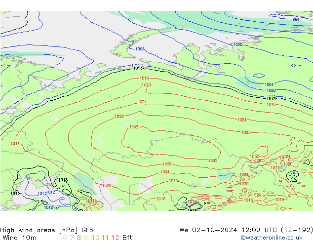 High wind areas GFS mer 02.10.2024 12 UTC