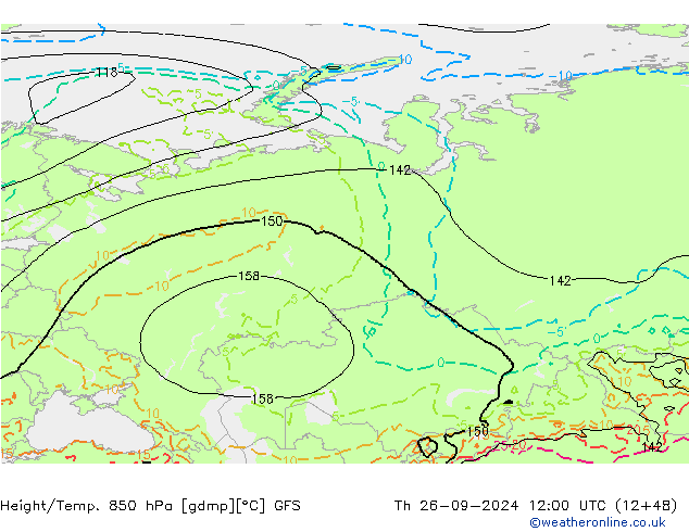 Geop./Temp. 850 hPa GFS jue 26.09.2024 12 UTC