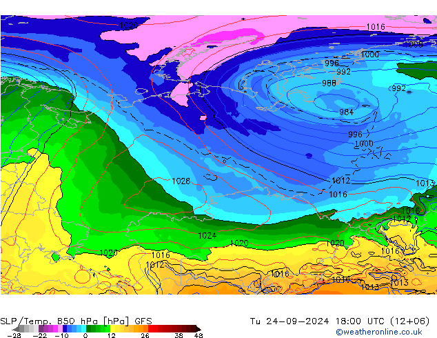 SLP/Temp. 850 hPa GFS Tu 24.09.2024 18 UTC