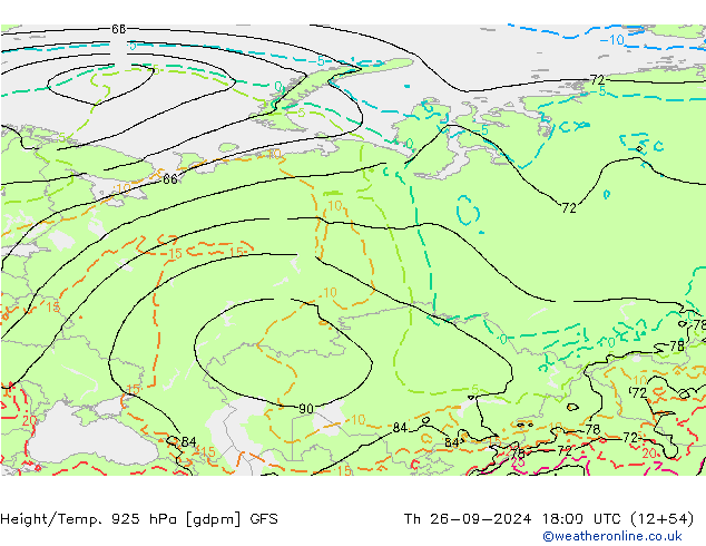 Height/Temp. 925 hPa GFS czw. 26.09.2024 18 UTC