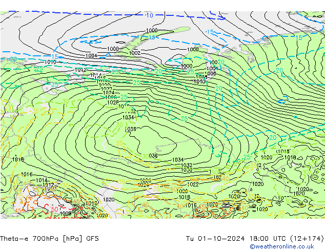 Theta-e 700hPa GFS Oktober 2024