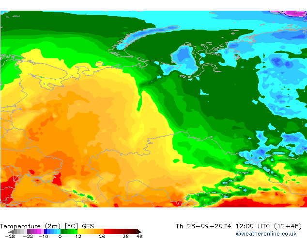 Temperatura (2m) GFS Qui 26.09.2024 12 UTC