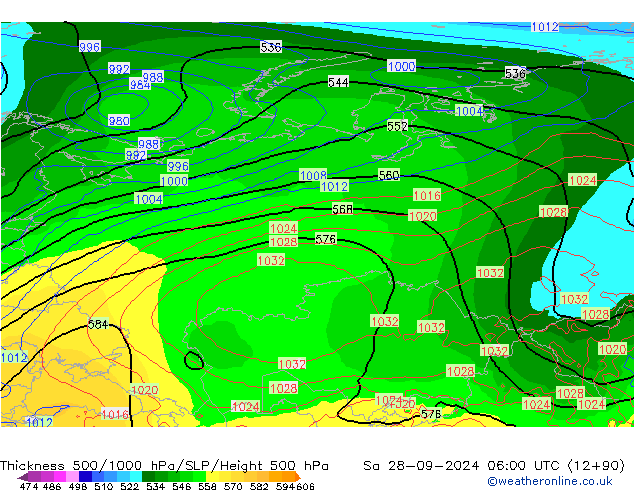 Thck 500-1000hPa GFS sab 28.09.2024 06 UTC