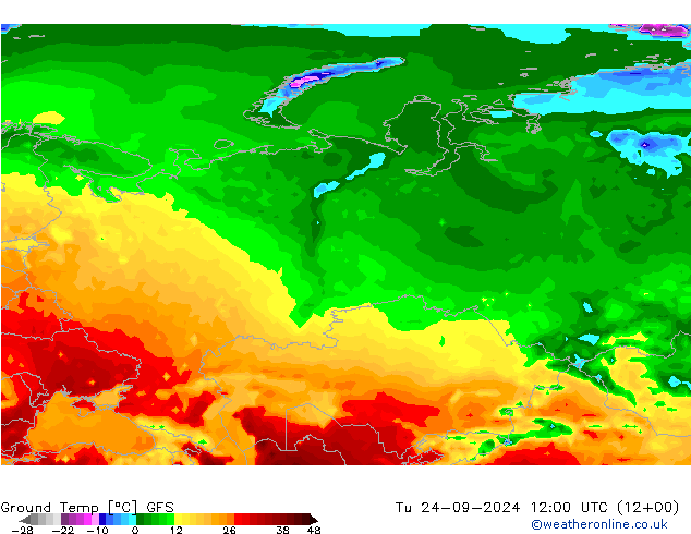 Teplota půdy GFS Út 24.09.2024 12 UTC