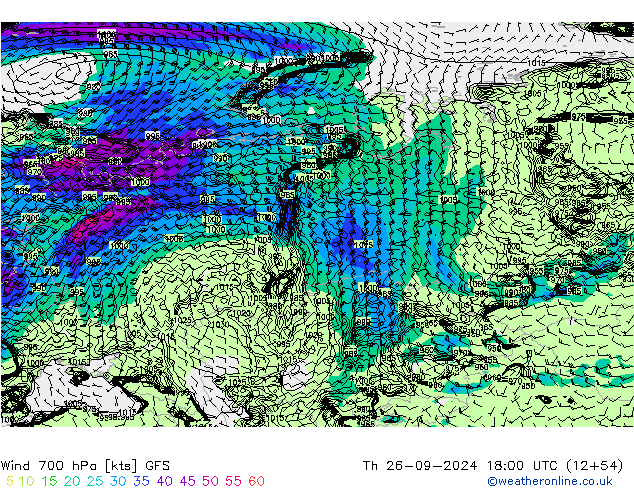 Wind 700 hPa GFS do 26.09.2024 18 UTC