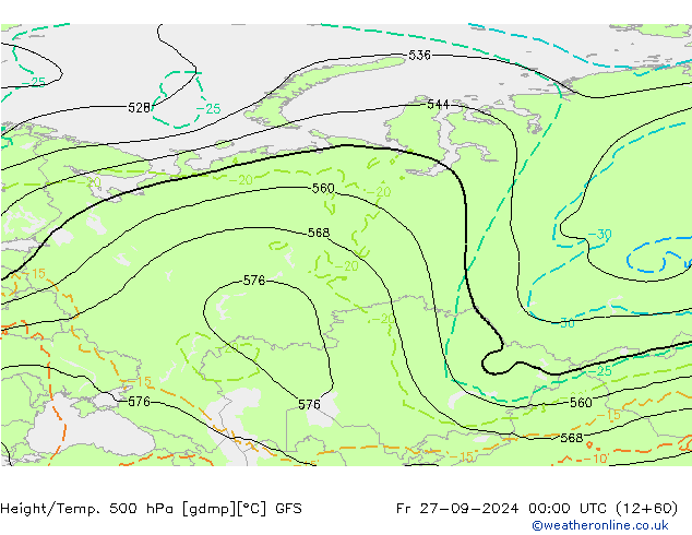 Z500/Rain (+SLP)/Z850 GFS Fr 27.09.2024 00 UTC