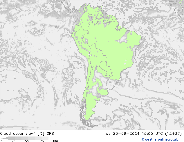 Cloud cover (low) GFS We 25.09.2024 15 UTC