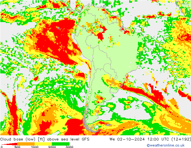 Cloud base (low) GFS mer 02.10.2024 12 UTC