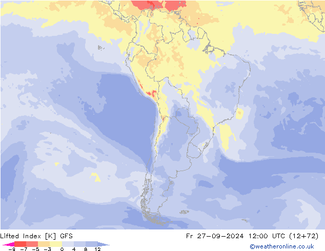 Lifted Index GFS Fr 27.09.2024 12 UTC