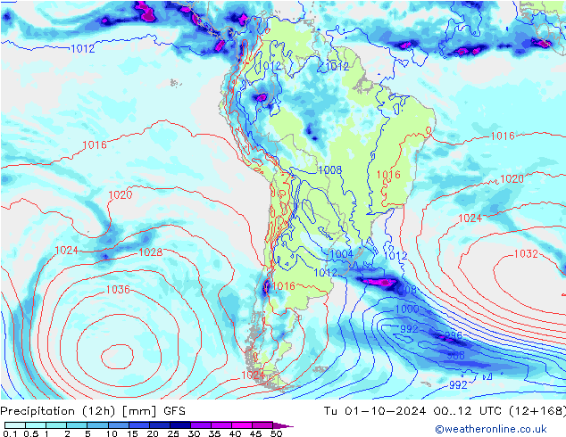 Totale neerslag (12h) GFS oktober 2024