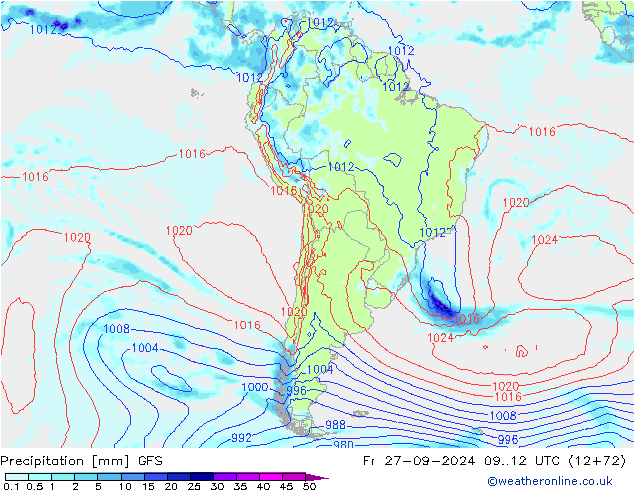 Neerslag GFS vr 27.09.2024 12 UTC