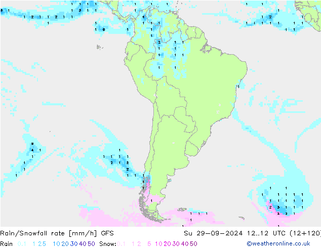 Rain/Snowfall rate GFS dom 29.09.2024 12 UTC