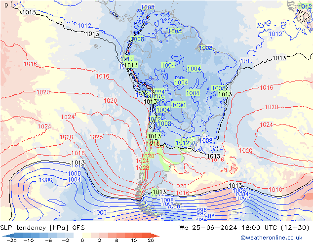 SLP tendency GFS We 25.09.2024 18 UTC