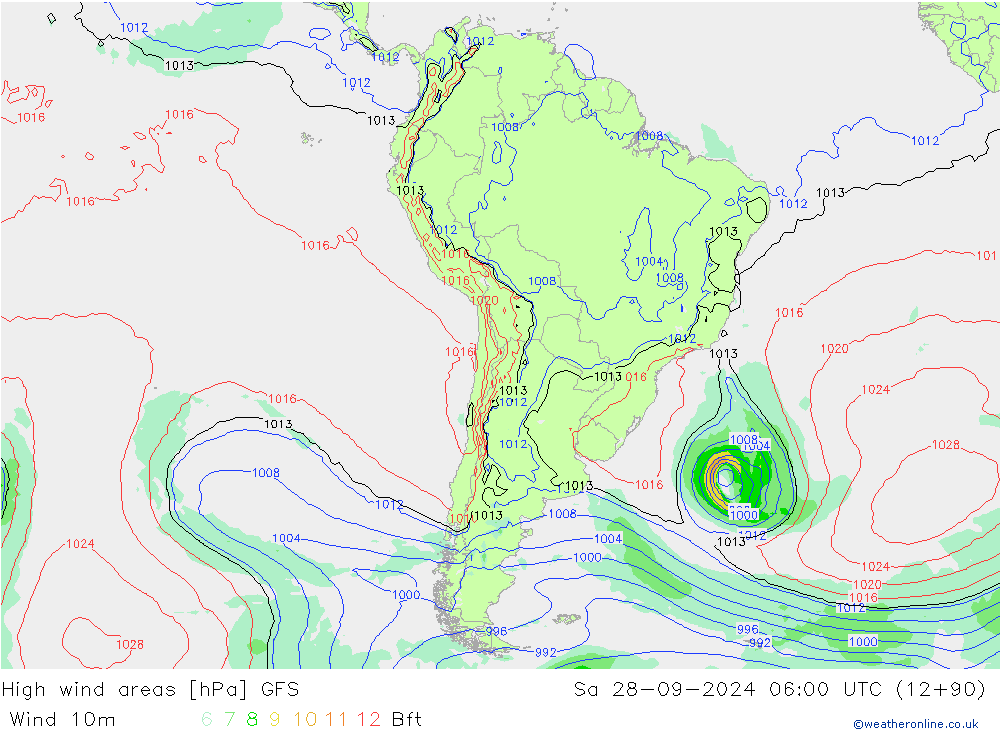 High wind areas GFS So 28.09.2024 06 UTC