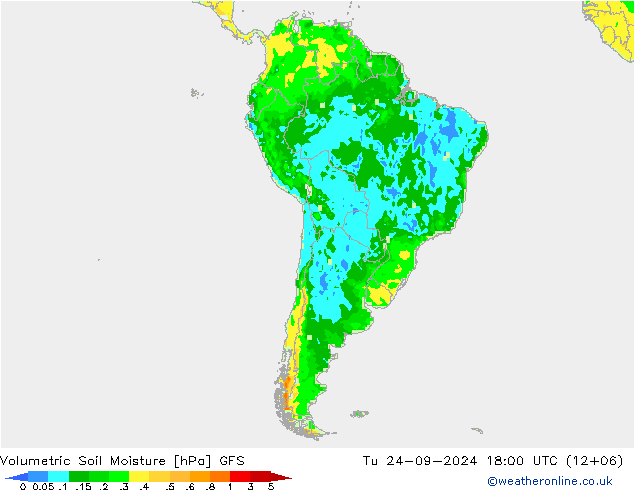 Volumetric Soil Moisture GFS Út 24.09.2024 18 UTC